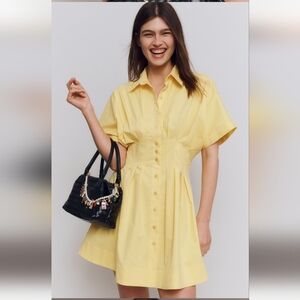 EXQUISE Tobie Yellow Pleated Mini Shirt Dress M Medium RARE HTF Color!! EUC!